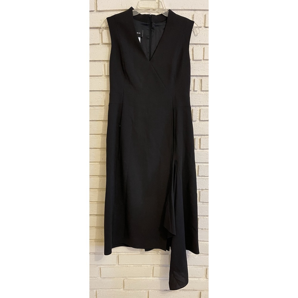 Akris Black V Neck Wool Sheath Dress Zip Sleeveless Business Womens Size 8